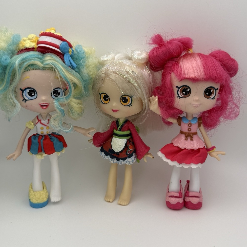 Shopkins‎ Shoppies Doll Lot of  3 Popette Popcorn,  Sara Sushi & Donatina Donut